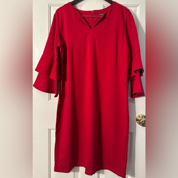 J. McLAUGHLIN XL Red Party Ruffle Bell Sleeve Sheath Holiday Valentine’s Dress - Picture 10 of 12